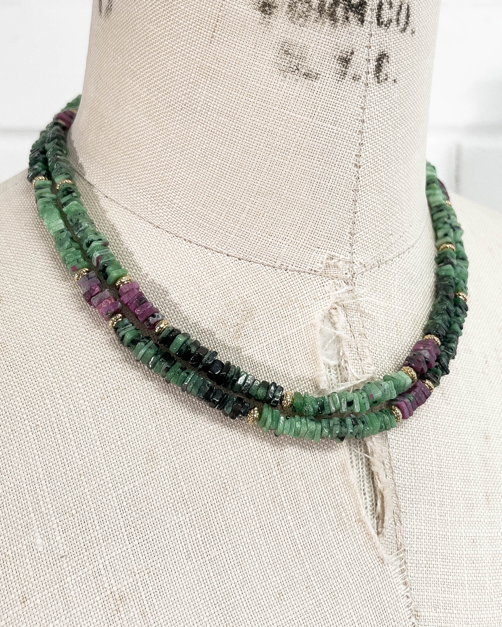 Ruby in Zoisite Long Strand Double Wrap Necklace