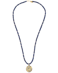 Diamond & Sapphire Hamsa Pendant on Lapis Lazuli Necklace