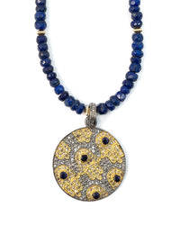 Diamond & Sapphire Hamsa Pendant on Lapis Lazuli Necklace