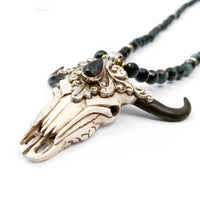 Sterling Repousse Labradorite Skull Pendant on Blue Tiger's Eye Necklace