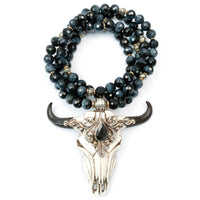 Sterling Repousse Labradorite Skull Pendant on Blue Tiger's Eye Necklace
