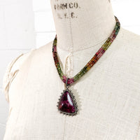 Pavé Diamond Eudialyte Pendant on Watermelon Tourmaline Necklace