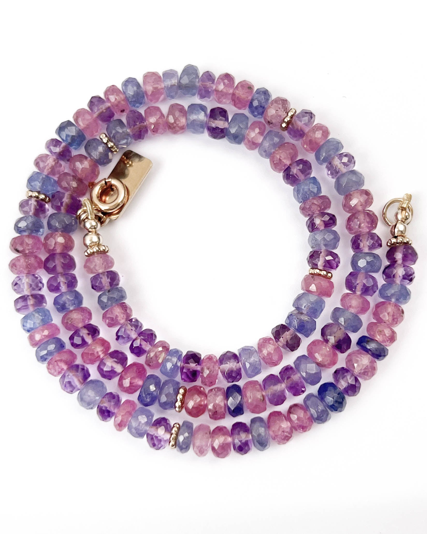 Tanzanite, Pink Sapphire, & Amethyst Gemstone Strand Necklace