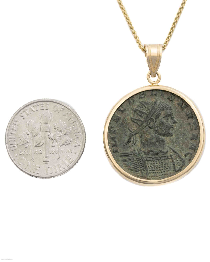 10k Gold Genuine Ancient Roman Coin Necklace (Aurelian; 270-275 A.D.)