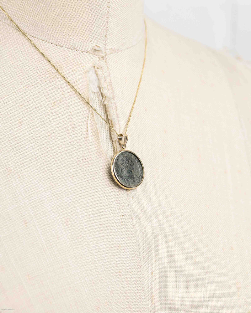 10k Gold Genuine Ancient Roman Coin Necklace (Aurelian; 270-275 A.D.)