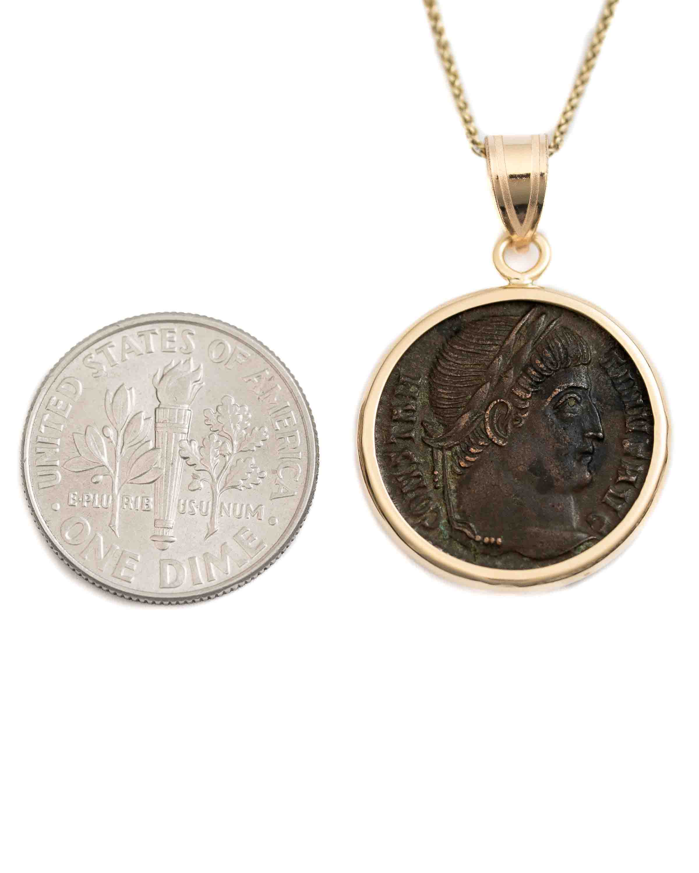 10k Gold Genuine Ancient Roman Coin Necklace (Constantine the Great; 306-337 A.D.)