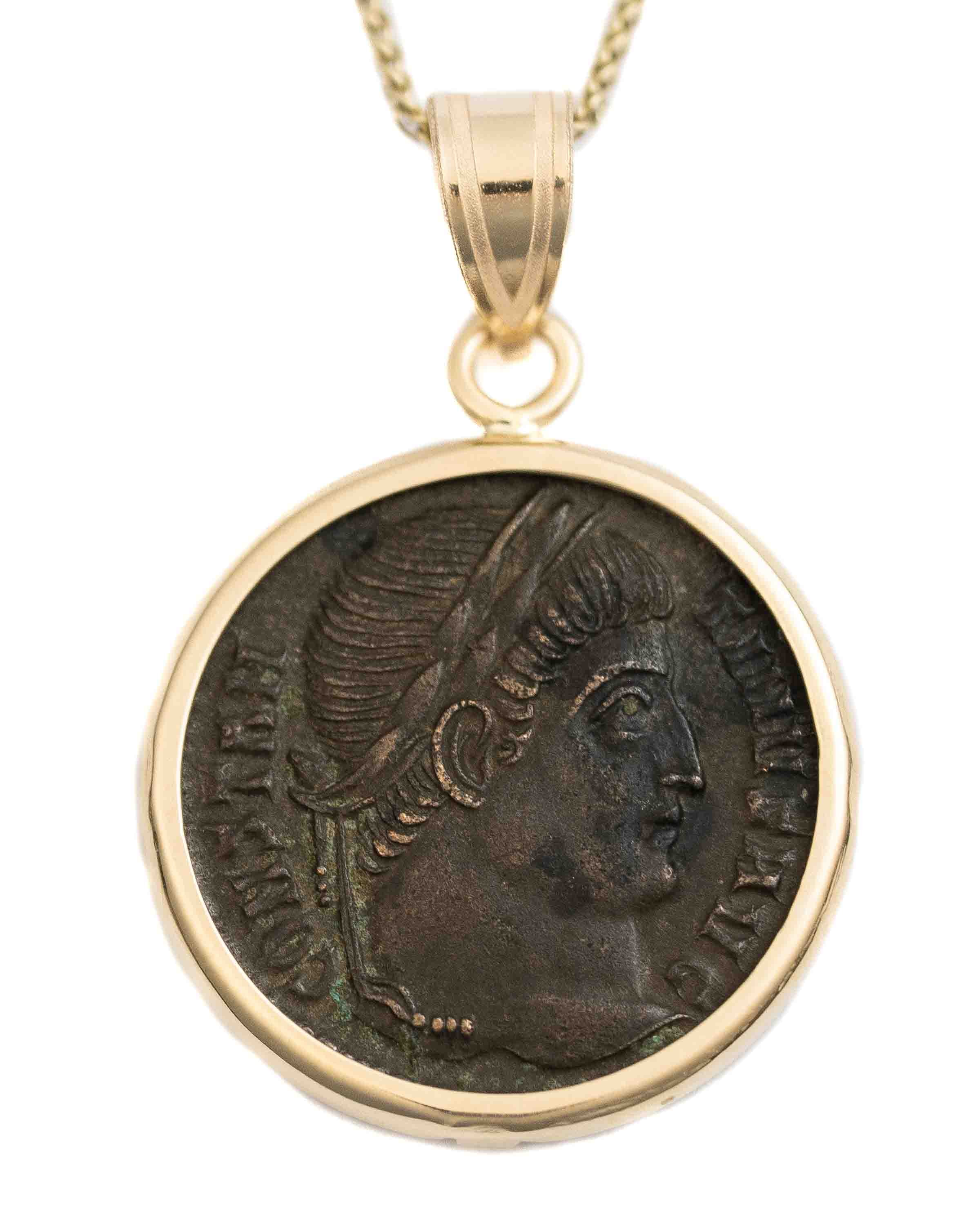 10k Gold Genuine Ancient Roman Coin Necklace (Constantine the Great; 306-337 A.D.)