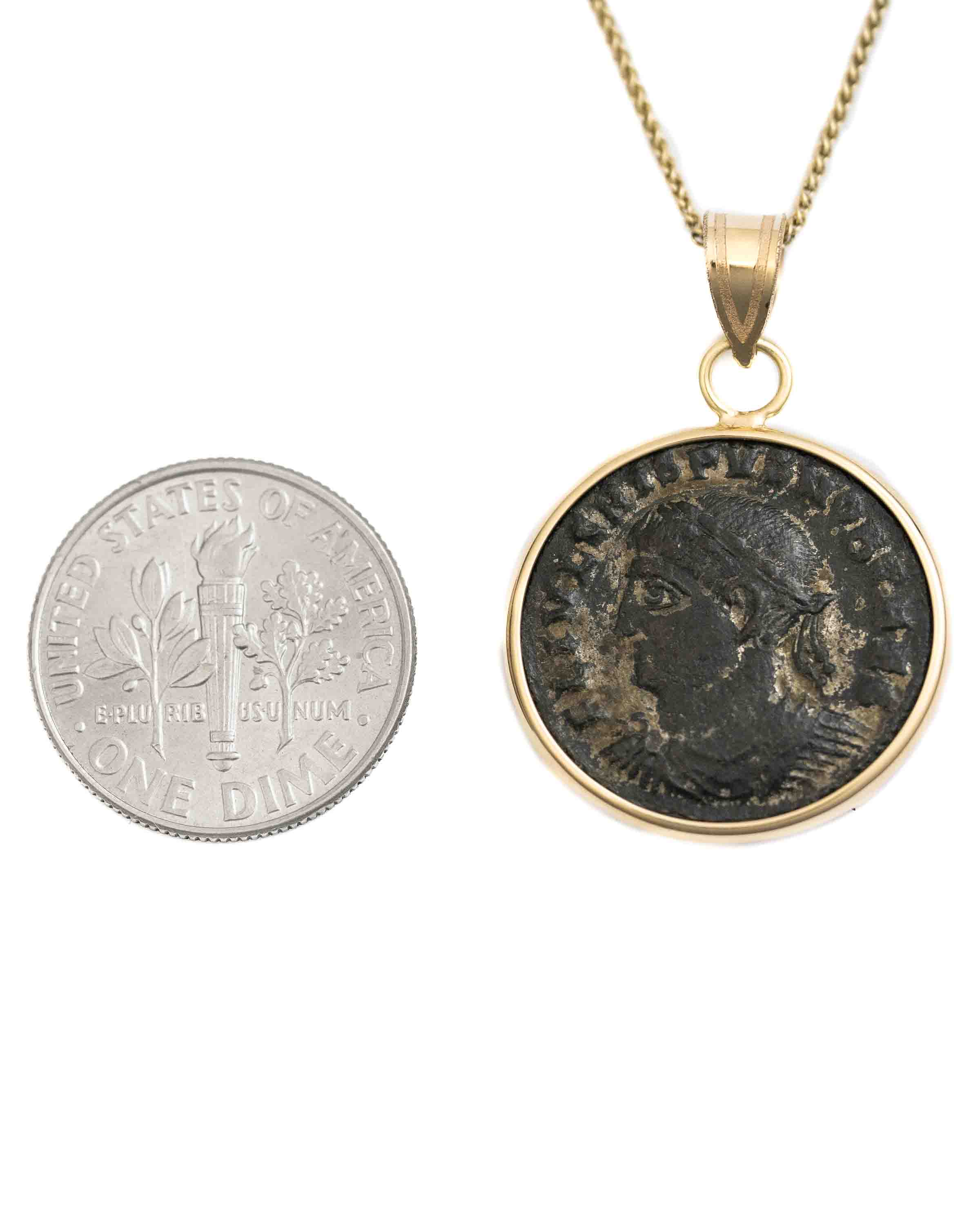 10k Gold Genuine Ancient Roman Coin Necklace (Crispus; 316-326 A.D.)