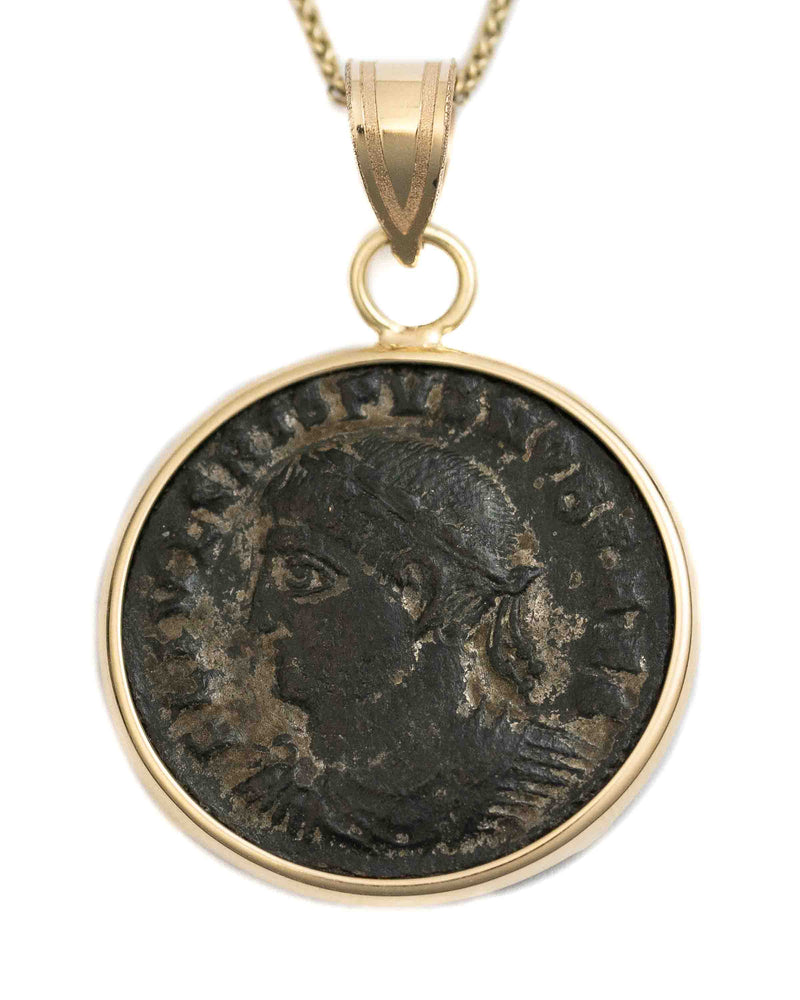 10k Gold Genuine Ancient Roman Coin Necklace (Crispus; 316-326 A.D.)