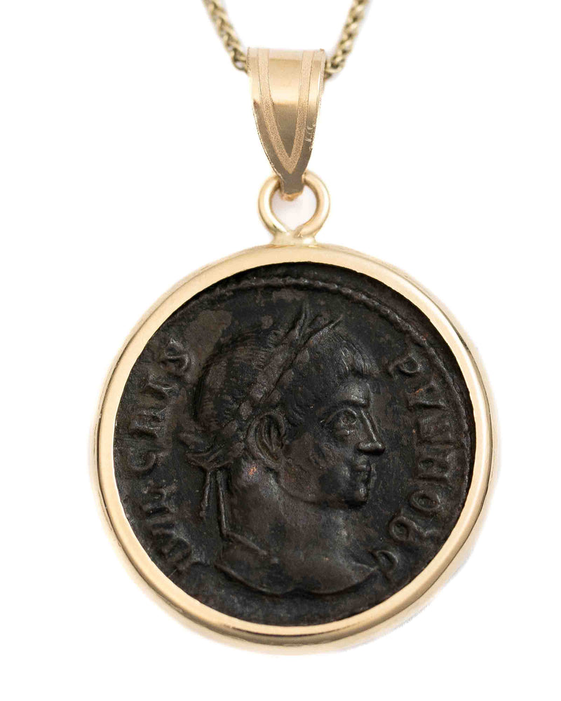 10k Gold Genuine Ancient Roman Coin Necklace (Crispus; 316-326 A.D.)