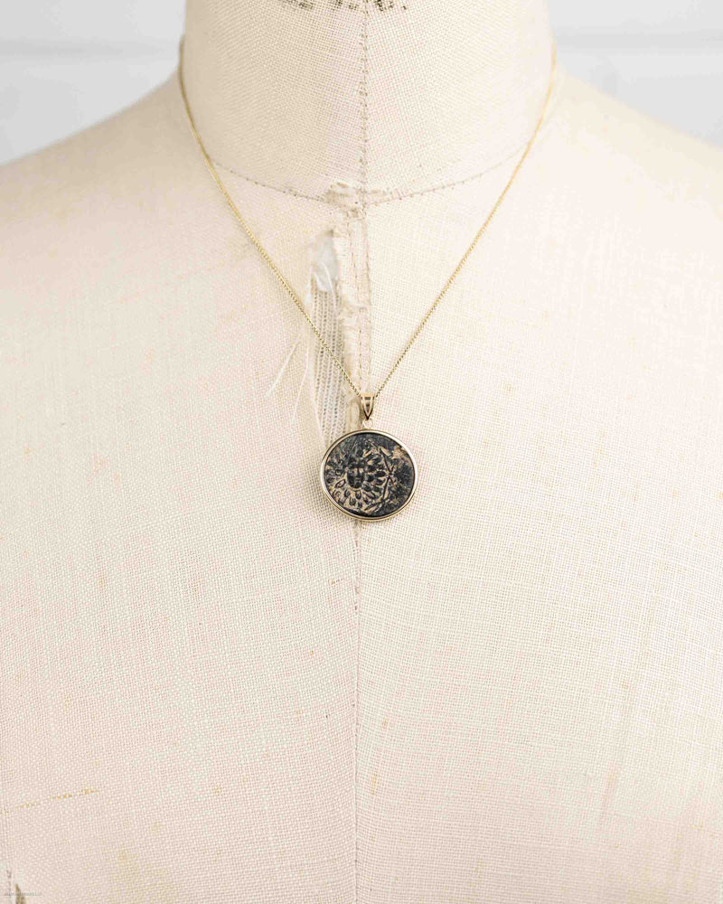 10K Gold Genuine Ancient Greek Coin Necklace (Medusa; 85-65 B.C.)