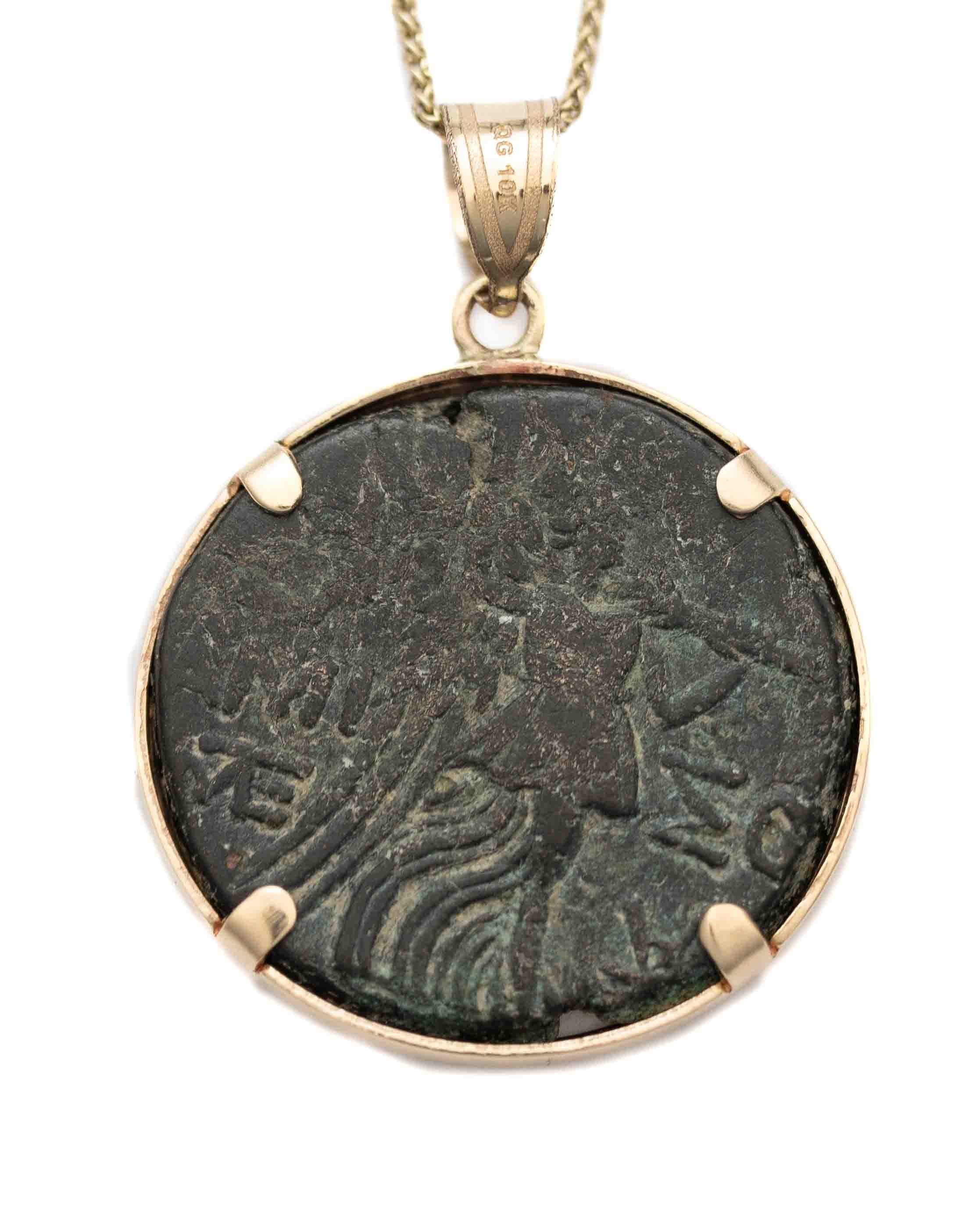 10k Gold Genuine Ancient Greek Coin Necklace (Medusa; 85-65 B.C.)