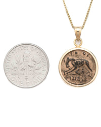 10k Gold Genuine Ancient Roman Constantinople Commemorative Coin Necklace (Romulus & Remus; 310-337 A.D.)