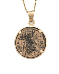 10k Gold Genuine Ancient Roman Constantinople Commemorative Coin Necklace (Romulus & Remus; 310-337 A.D.)