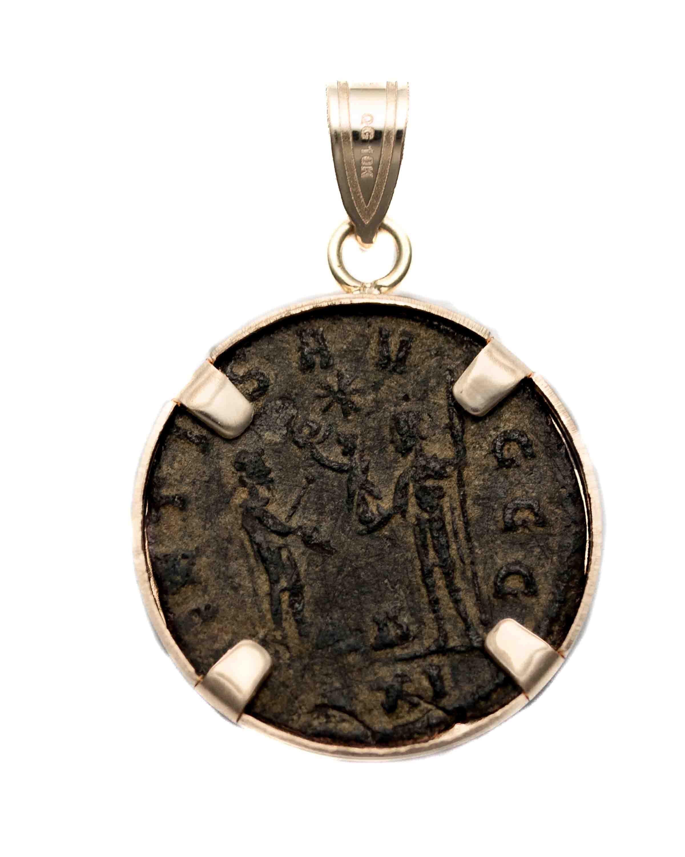 10k Gold Genuine Ancient Roman Coin Pendant (Carus; 282-283 A.D.)
