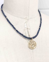 14k Diamond & Sapphire Lucky Pendant on Sapphire Beaded Necklace