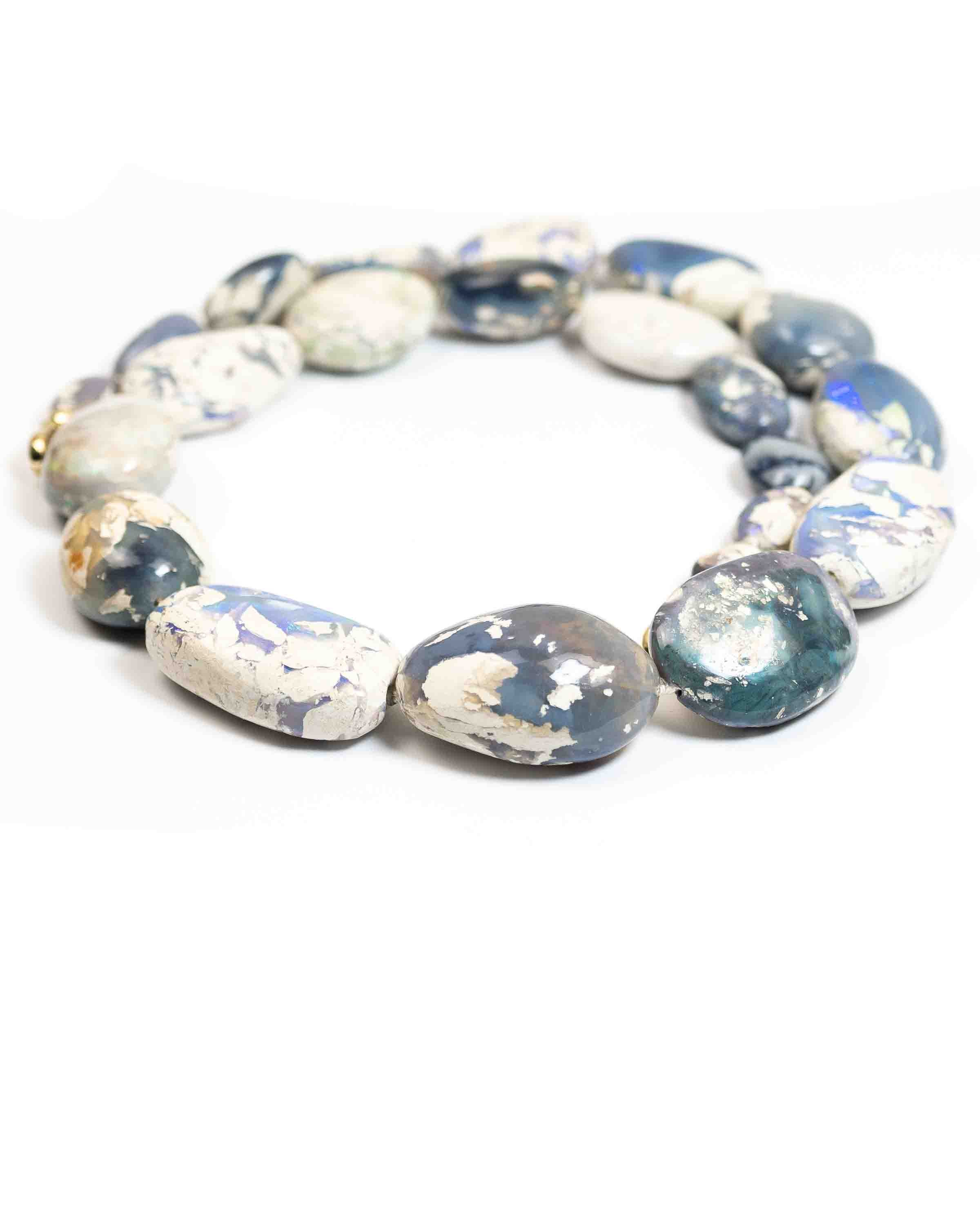 14k Gold Natural Large Australian Opal Nugget Knotted Statement Necklace