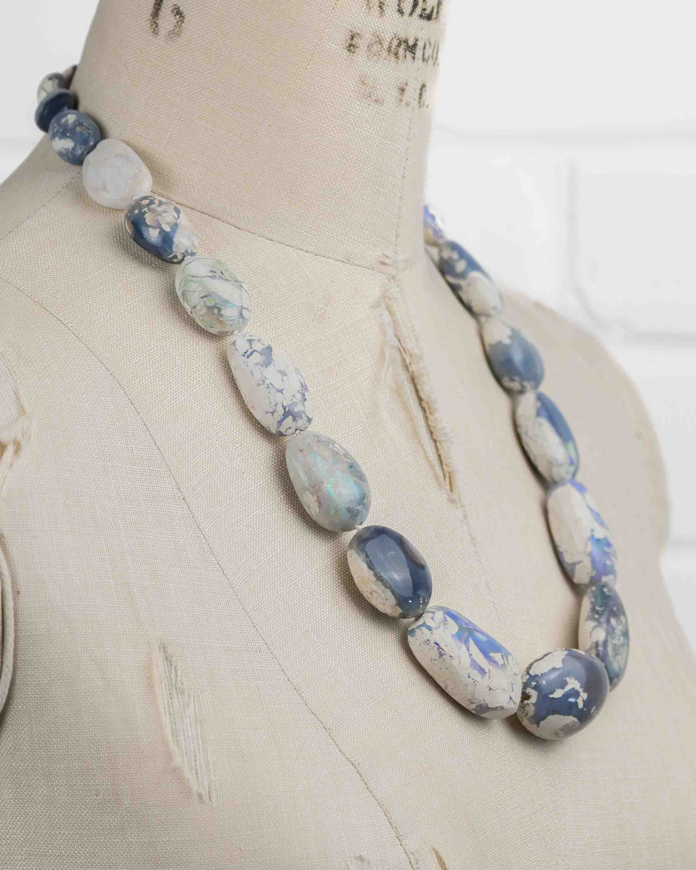 14k Gold Natural Large Australian Opal Nugget Knotted Statement Necklace