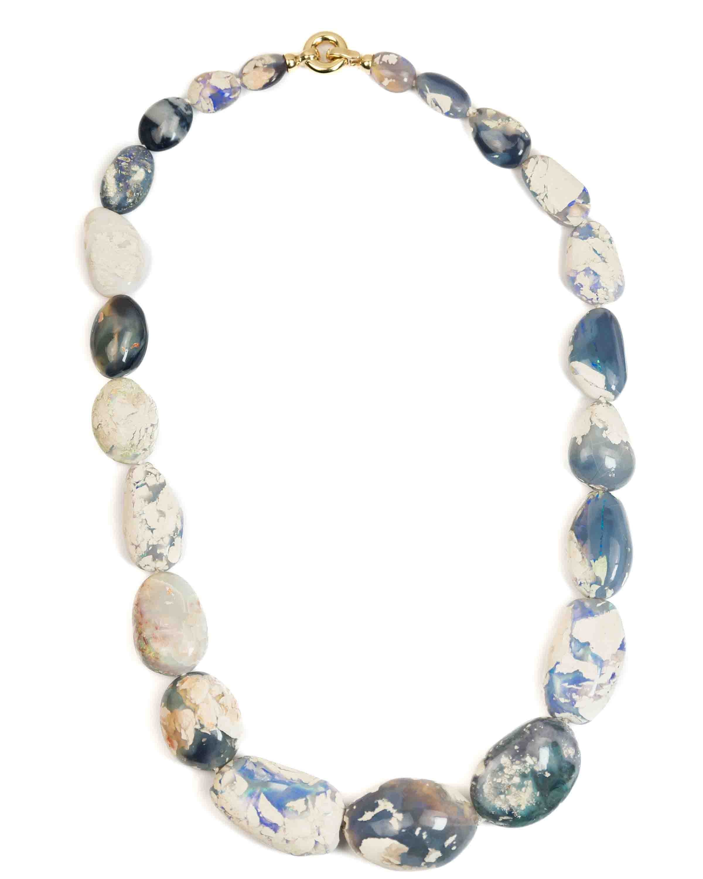 14k Gold Natural Large Australian Opal Nugget Knotted Statement Necklace