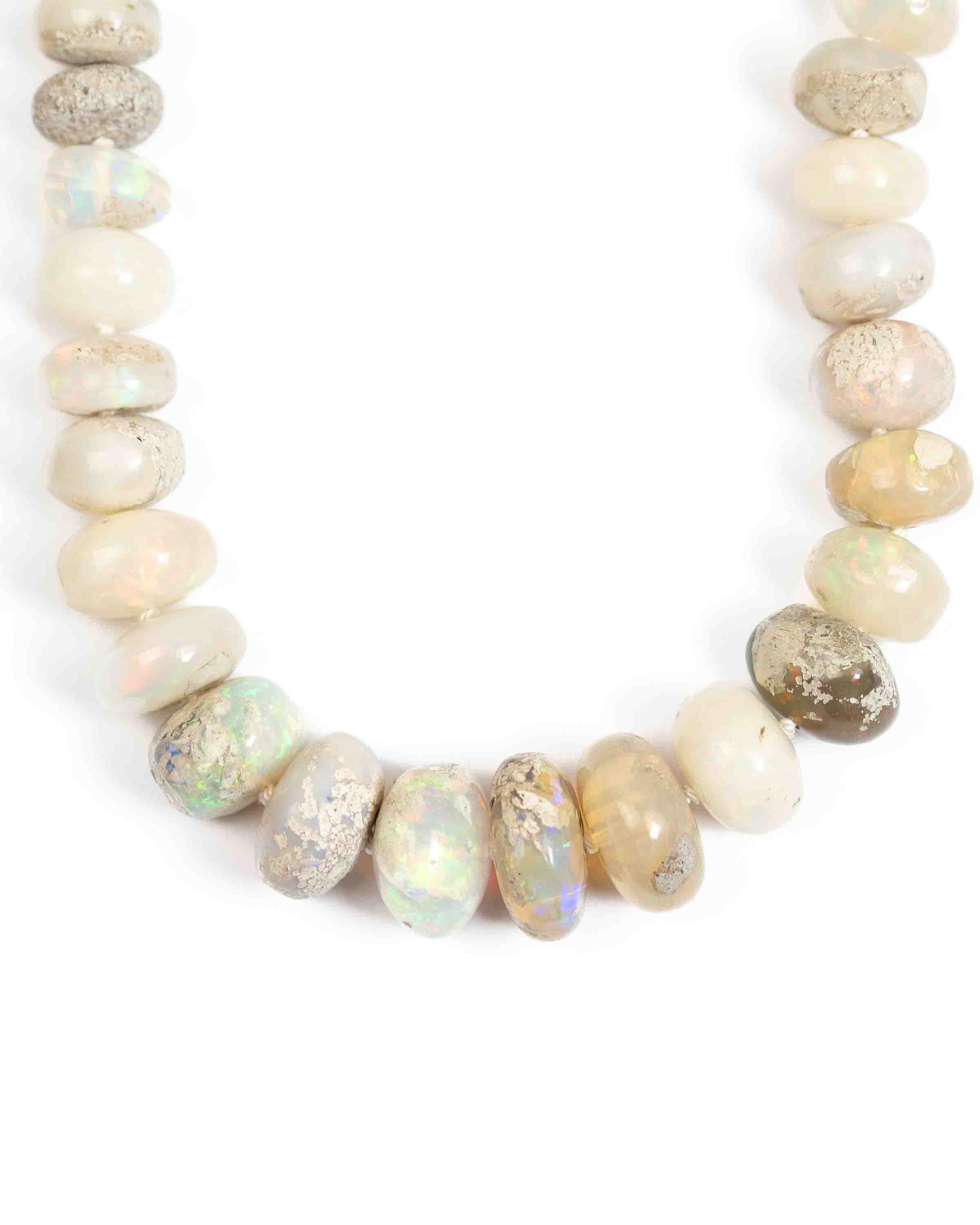 14k Gold Large Natural Ethiopian Opal Knotted Strand Statement Necklace