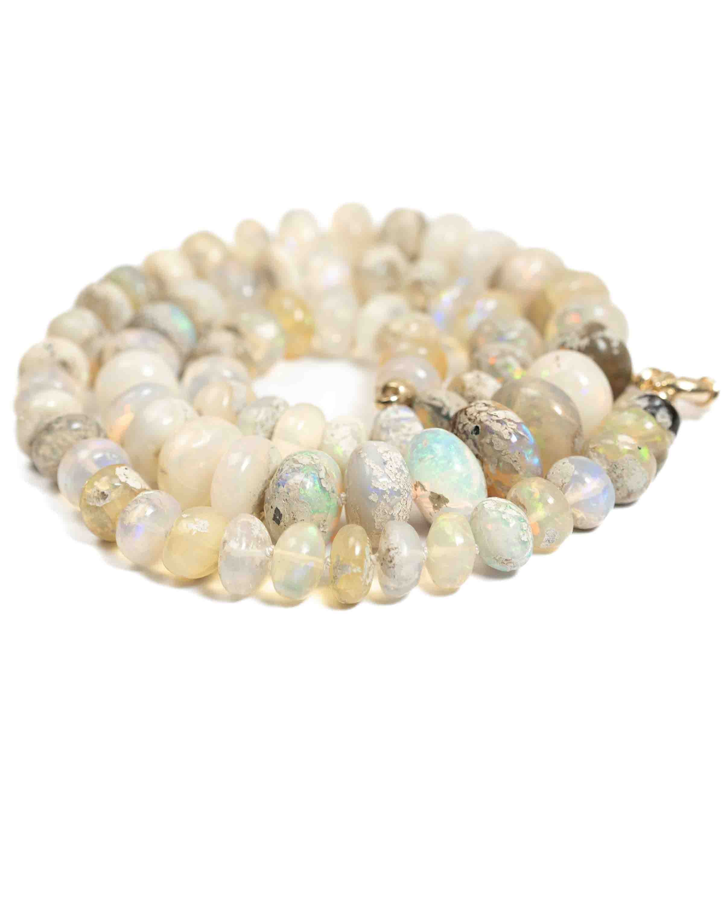 14k Gold Large Natural Ethiopian Opal Knotted Strand Statement Necklace