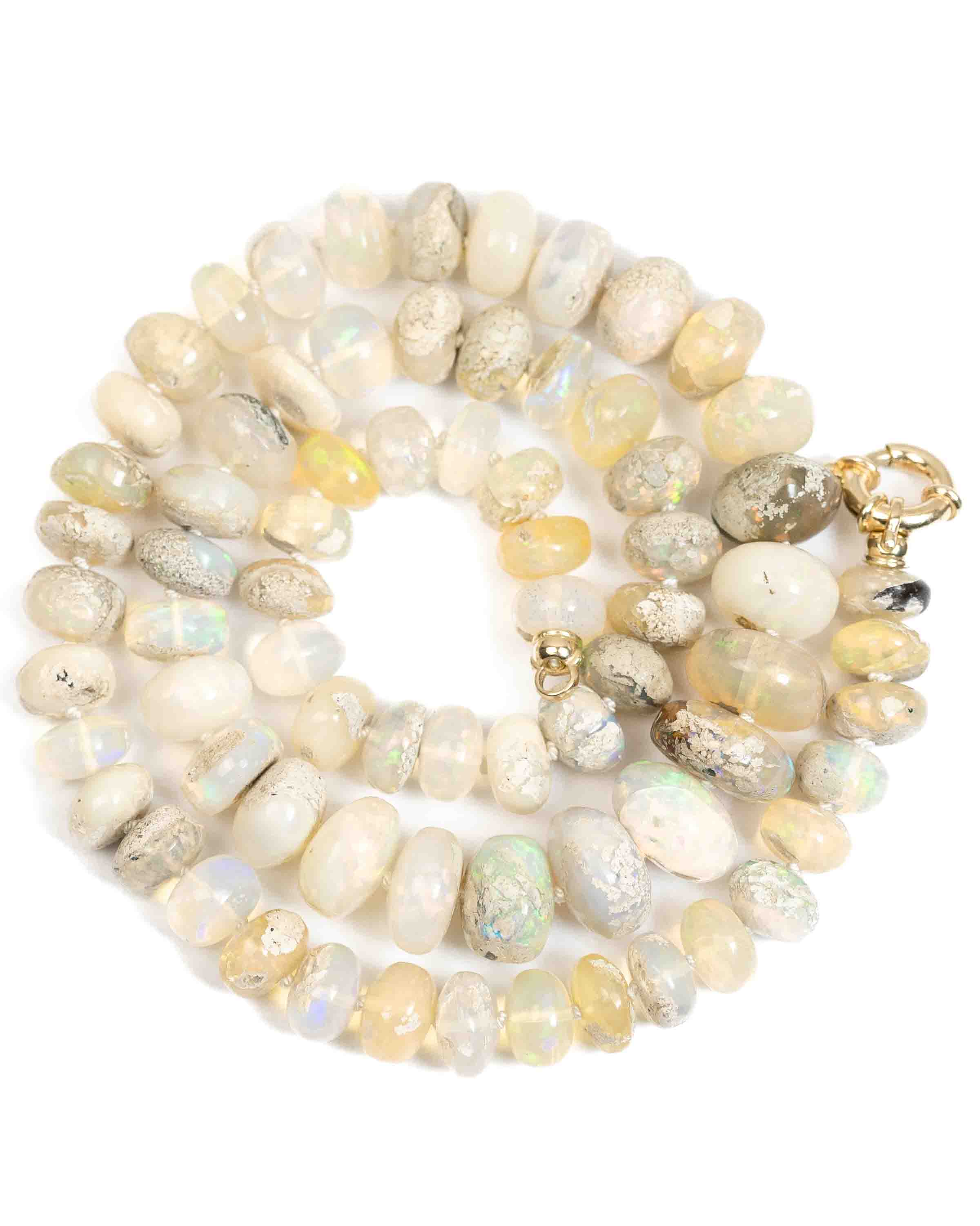 14k Gold Large Natural Ethiopian Opal Knotted Strand Statement Necklace