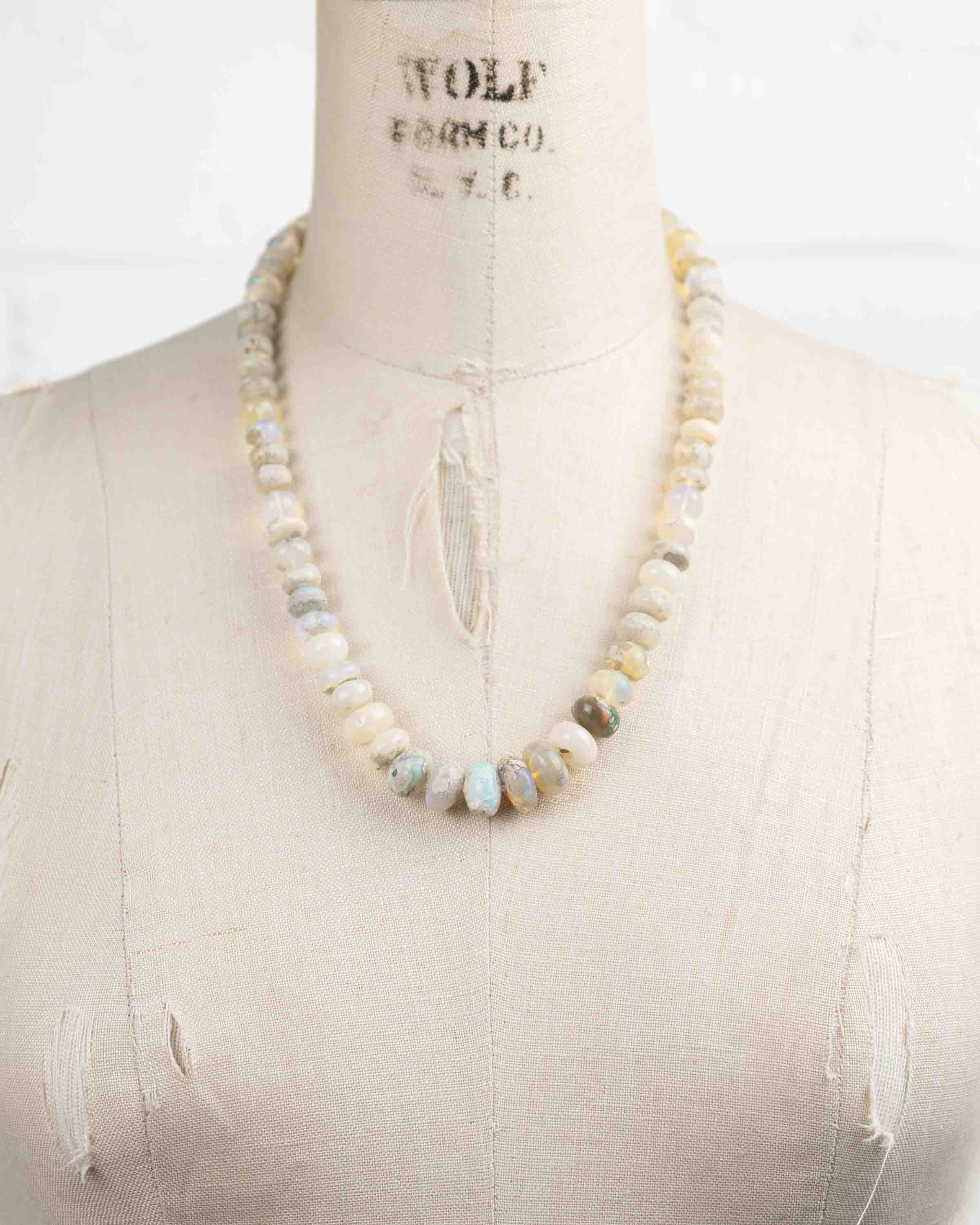 14k Gold Large Natural Ethiopian Opal Knotted Strand Statement Necklace