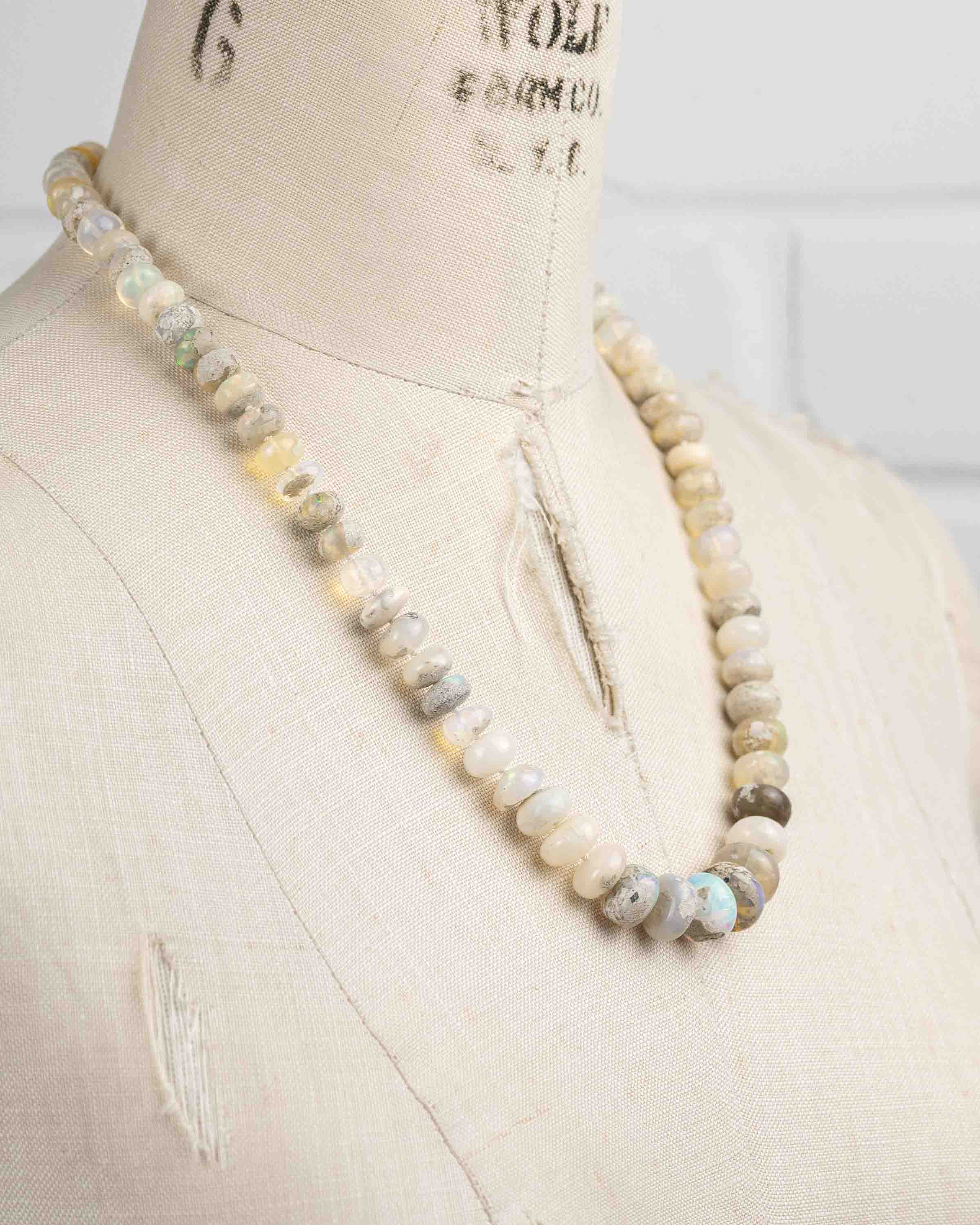 14k Gold Large Natural Ethiopian Opal Knotted Strand Statement Necklace