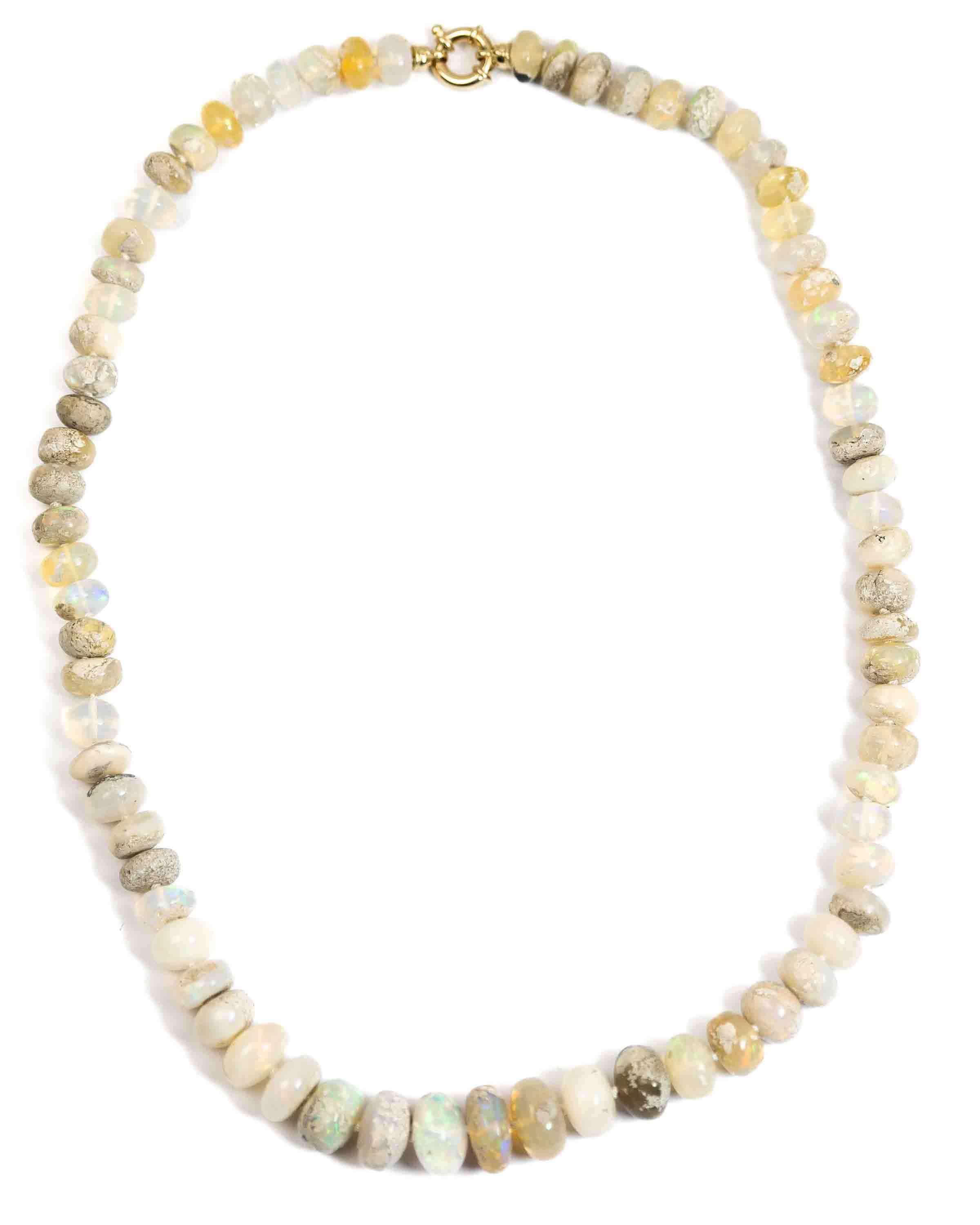 14k Gold Large Natural Ethiopian Opal Knotted Strand Statement Necklace