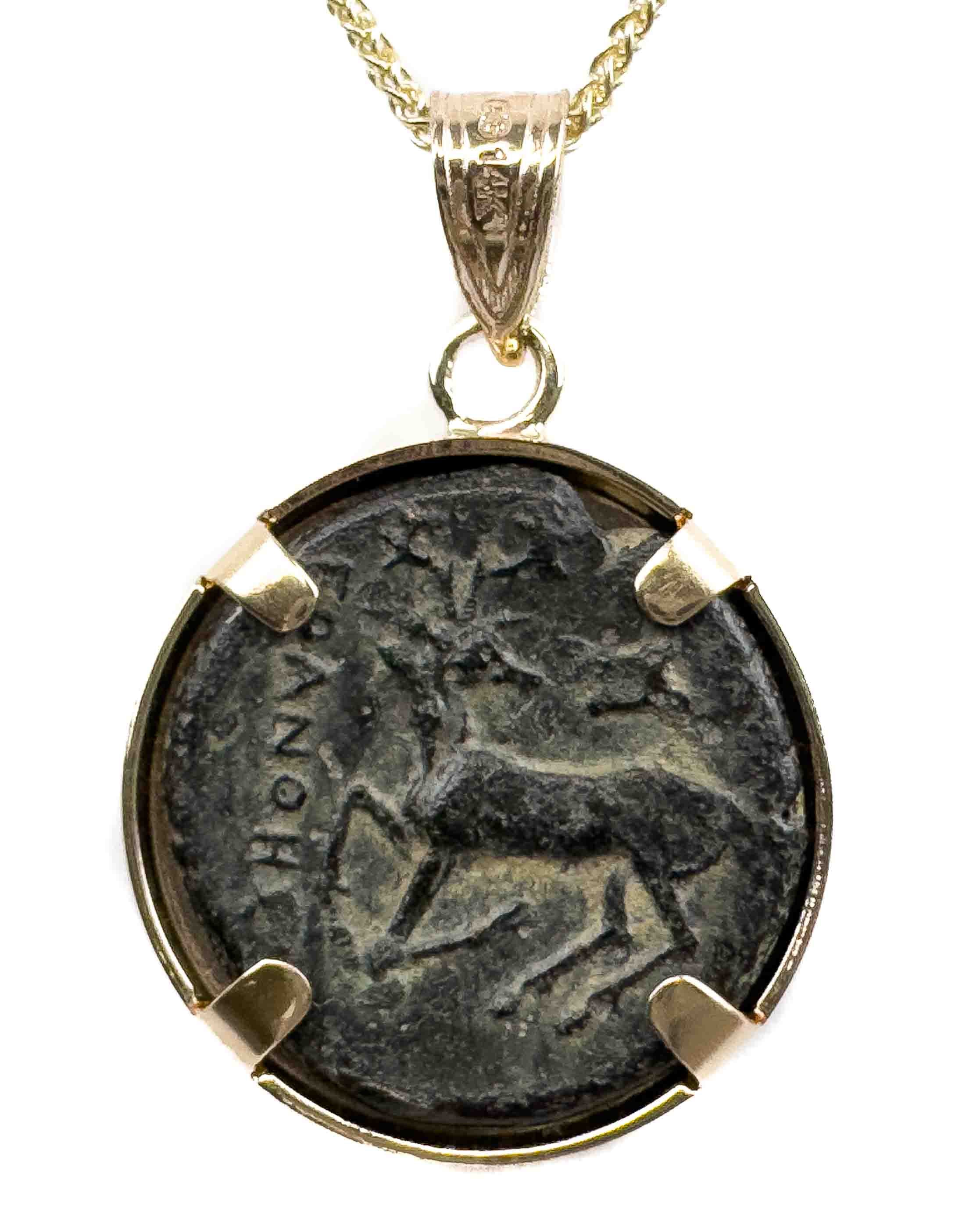 14k Gold Genuine Ancient Greek Coin Necklace (Artemis Bee; 4th Century ...