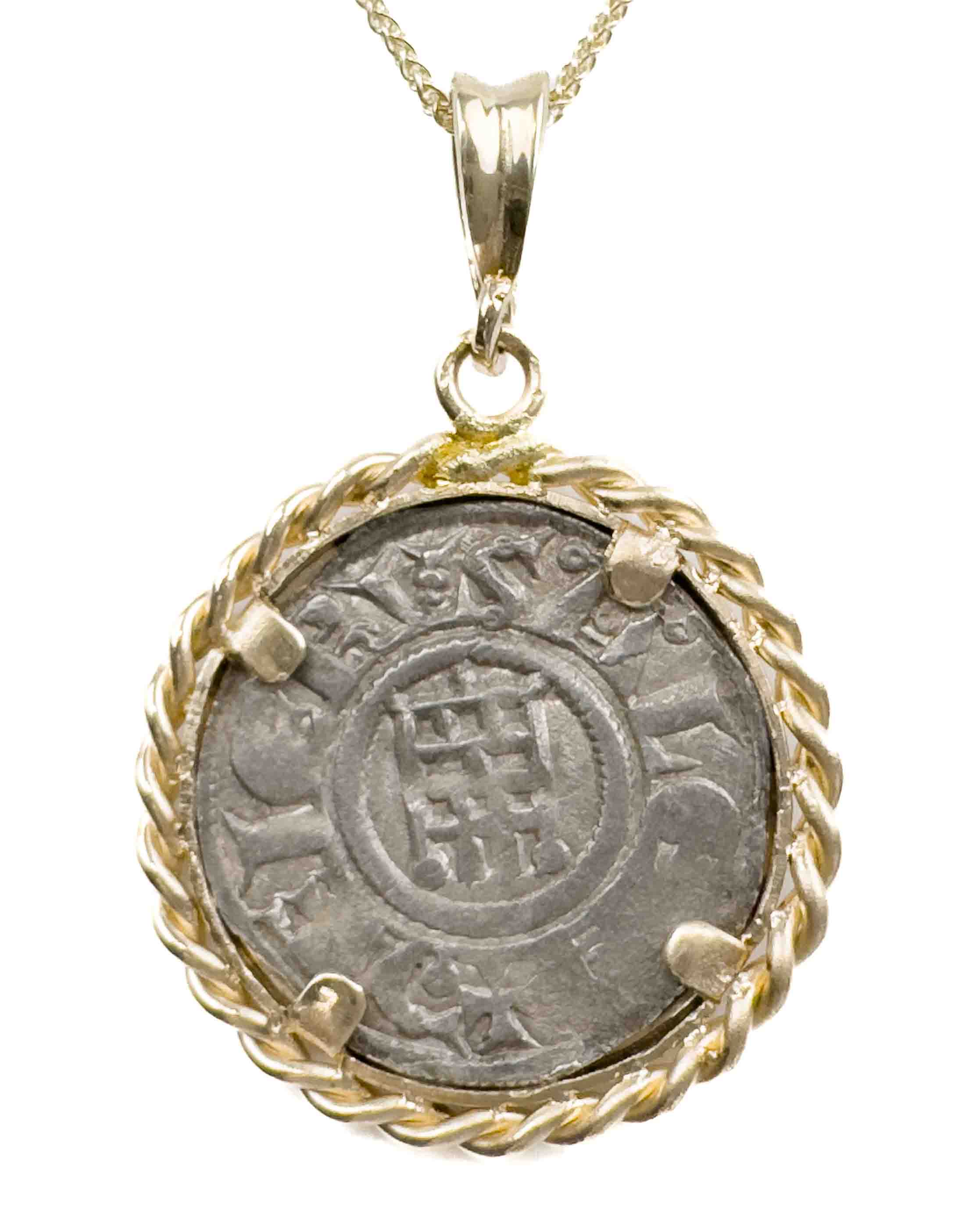14k Gold Genuine Ancient Crusades Coin Necklace (Baldwin III, King of Jerusalem; 1143-1163 A.D.)