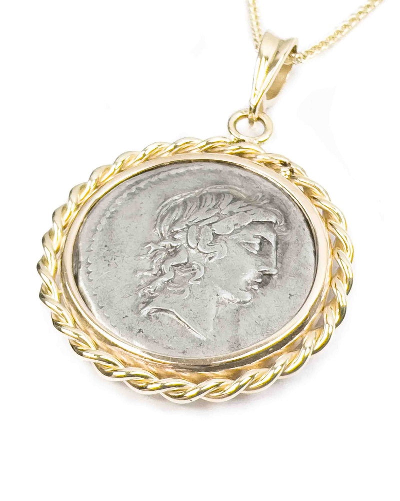 14k Gold Genuine Ancient Roman Coin Necklace (Apollo; 82 B.C)