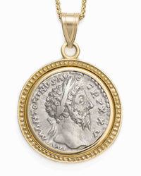 14k Gold Genuine Ancient Roman Coin Necklace (Marcus Aurelius; 161-180 A.D.)