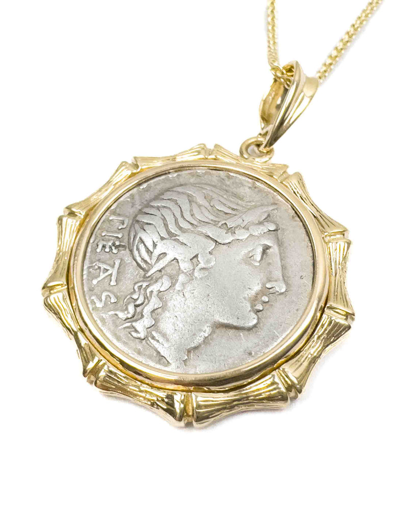 14k Genuine Ancient Roman Coin Necklace (Pietas; 108-107 B.C.)