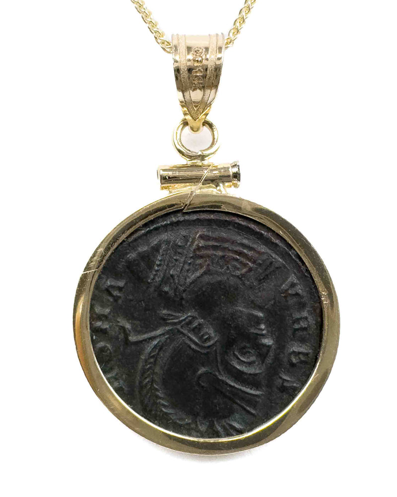 14k Genuine Ancient Roman Constantinople Commemorative Coin Necklace (Romulus & Remus; 330-354 A.D.)