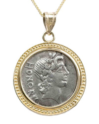 14k Gold Genuine Ancient Roman Coin Necklace (Honos; 45 B.C.)