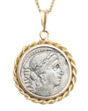 14k Gold Genuine Ancient Roman Coin Necklace (Salus; 49 B.C.)