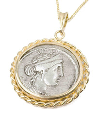 14k Genuine Ancient Roman Coin Necklace (Venus; 55 B.C.)