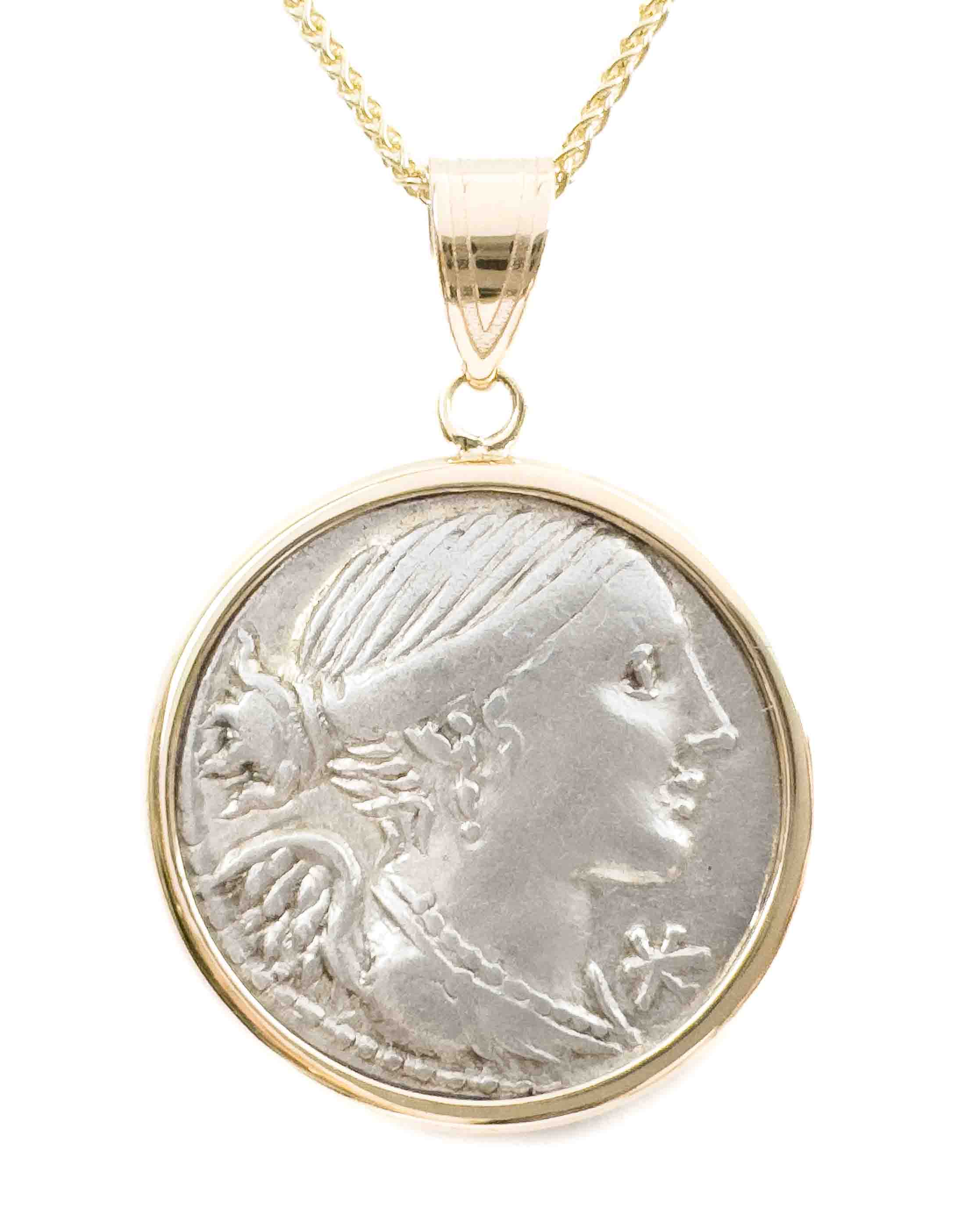 14k Genuine Ancient Roman Coin Necklace (Winged Victory; 46 B.C.)