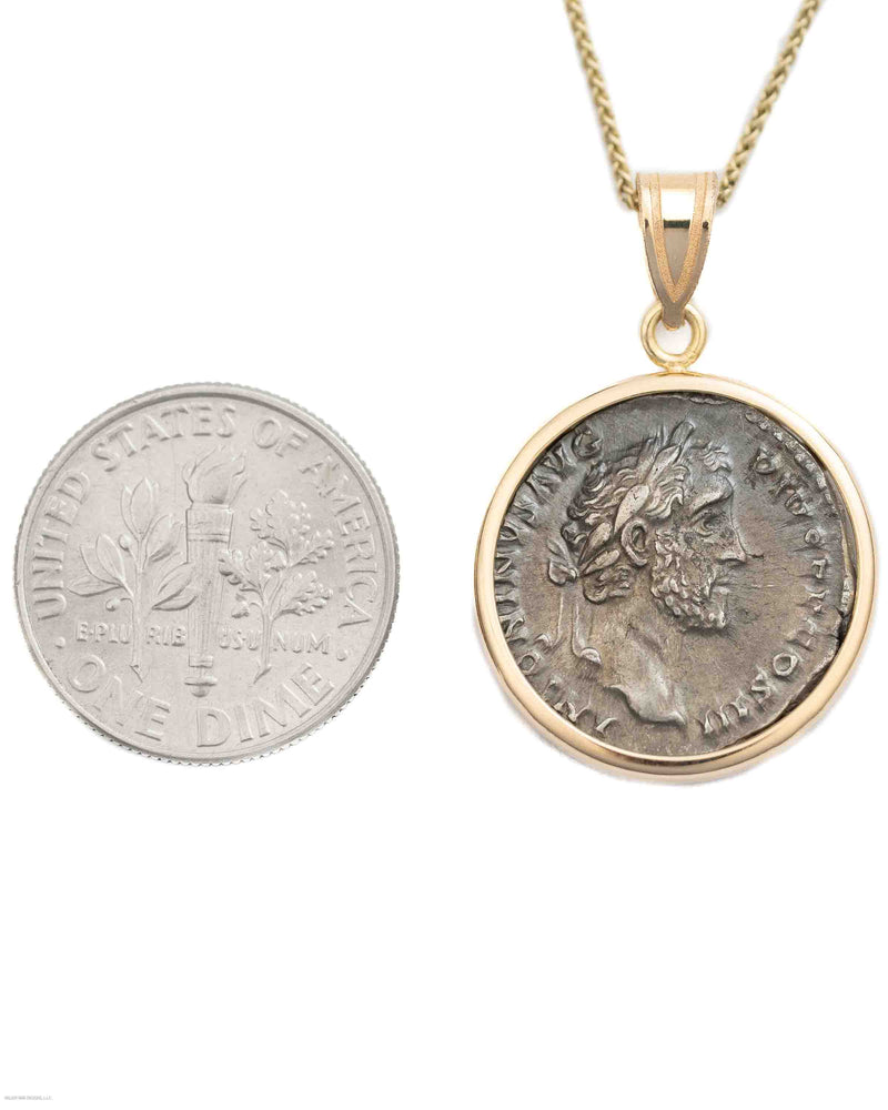14k Gold Genuine Ancient Roman Coin Necklace (Antoninus Pius; 138-161 A.D.)