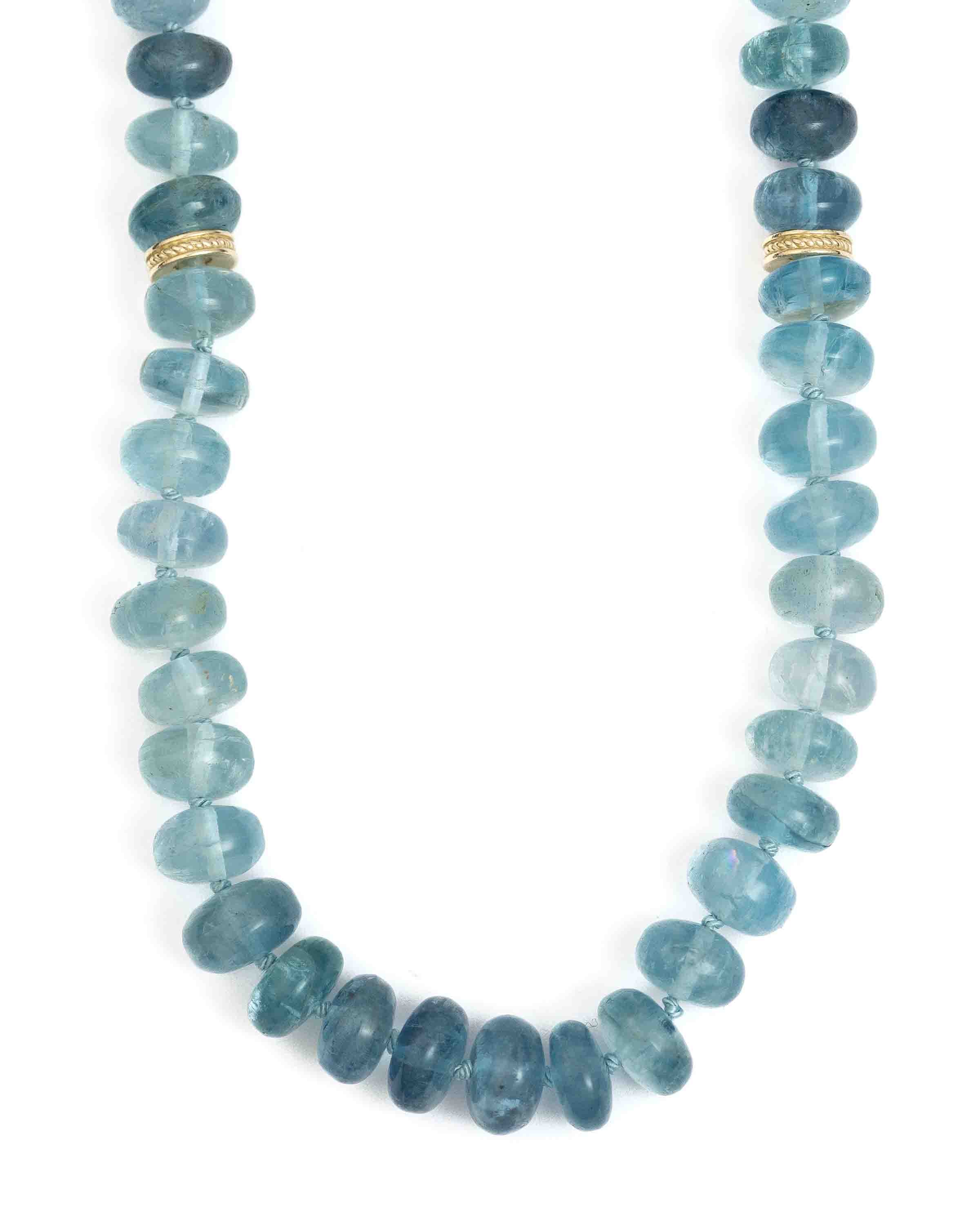 14k Gold Aquamarine Hand-Knotted Necklace