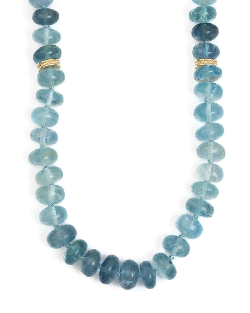 14k Gold Aquamarine Hand-Knotted Necklace