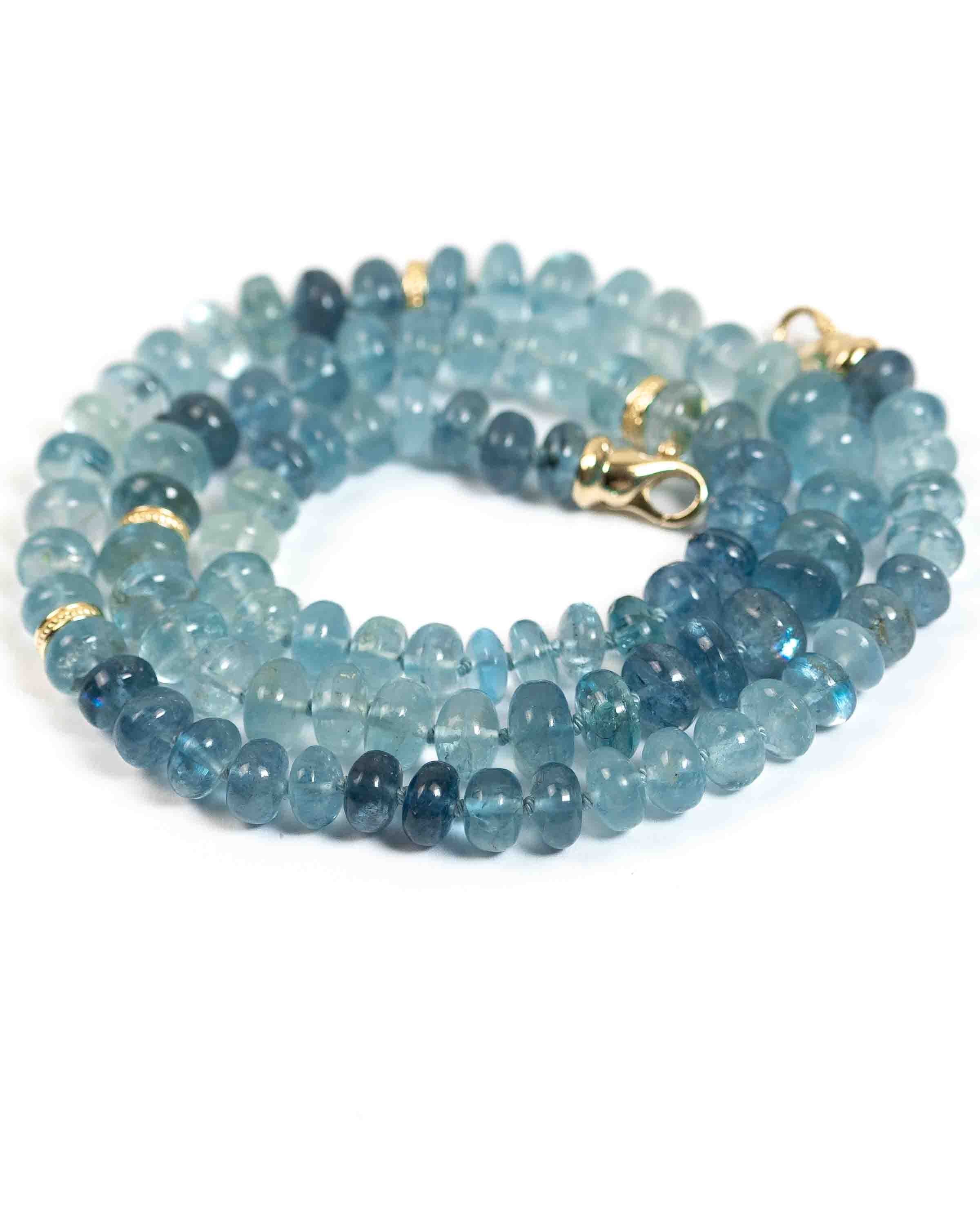 14k Gold Aquamarine Hand-Knotted Necklace