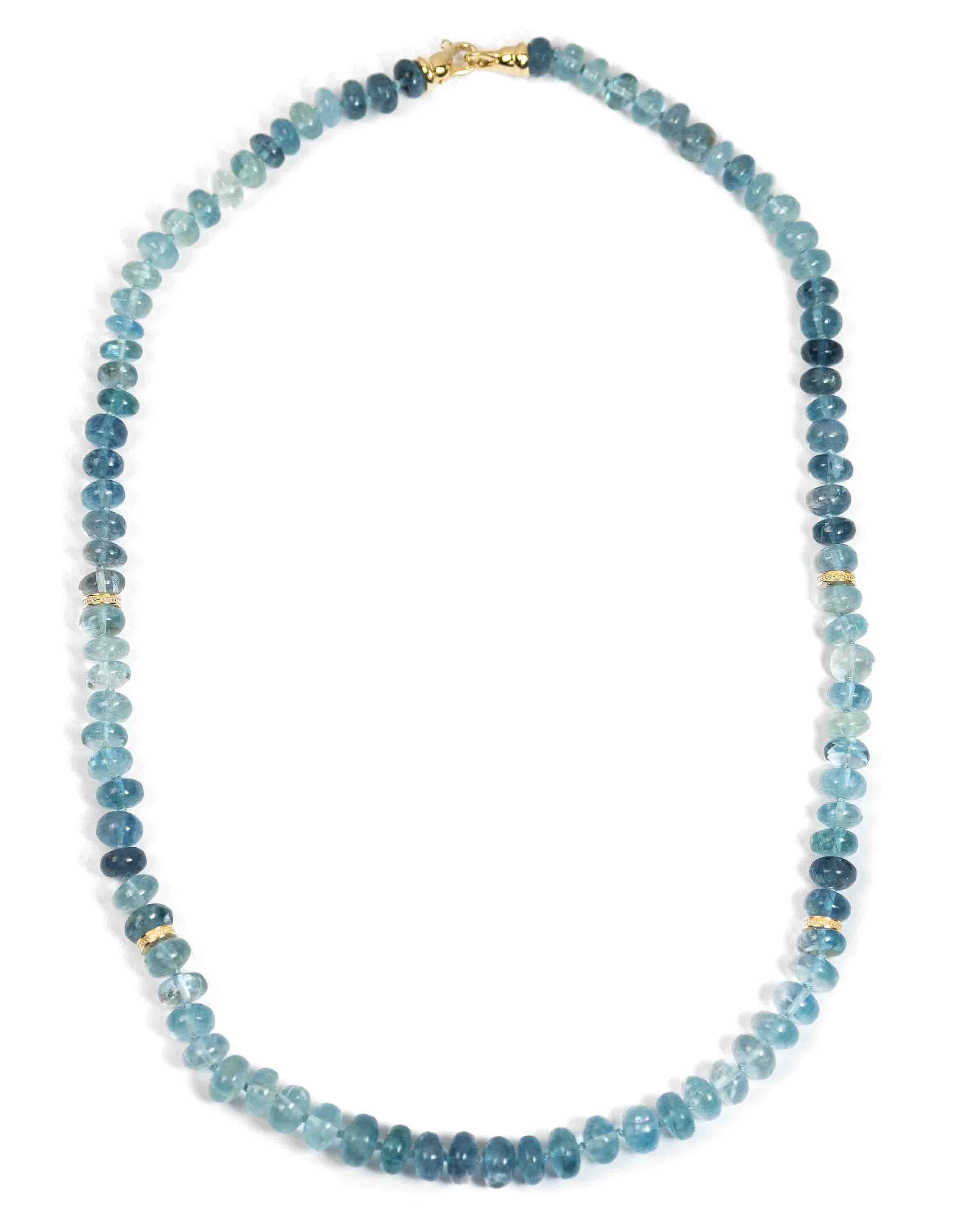 14k Gold Aquamarine Hand-Knotted Necklace