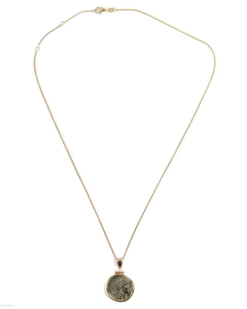 14k Gold Genuine Ancient Greek Coin Necklace (Athena/Owl; 200-133 B.C.)