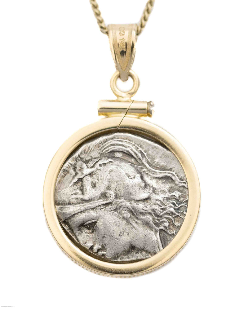 14k Gold Genuine Ancient Greek Coin Necklace (Athena/Owl; 280-272 B.C.)