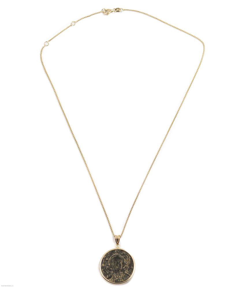 14k Gold Genuine Ancient Byzantine Coin Necklace (Christ, King of Kings; 976-1025 A.D.)