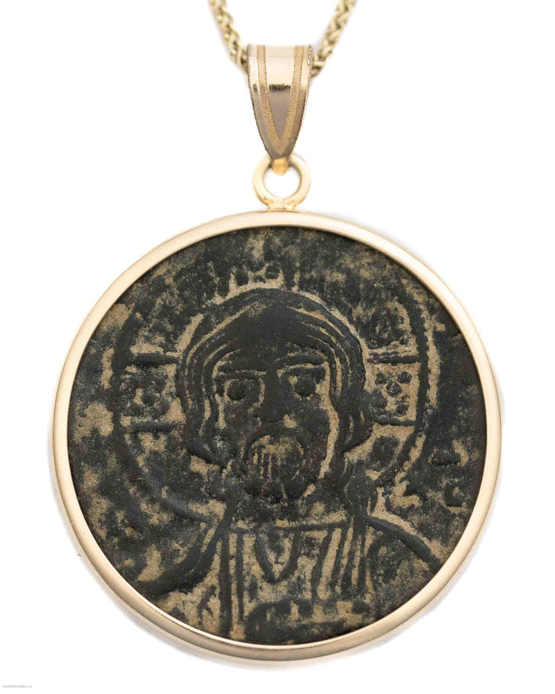 14k Gold Genuine Ancient Byzantine Coin Necklace (Christ, King of Kings; 976-1025 A.D.)