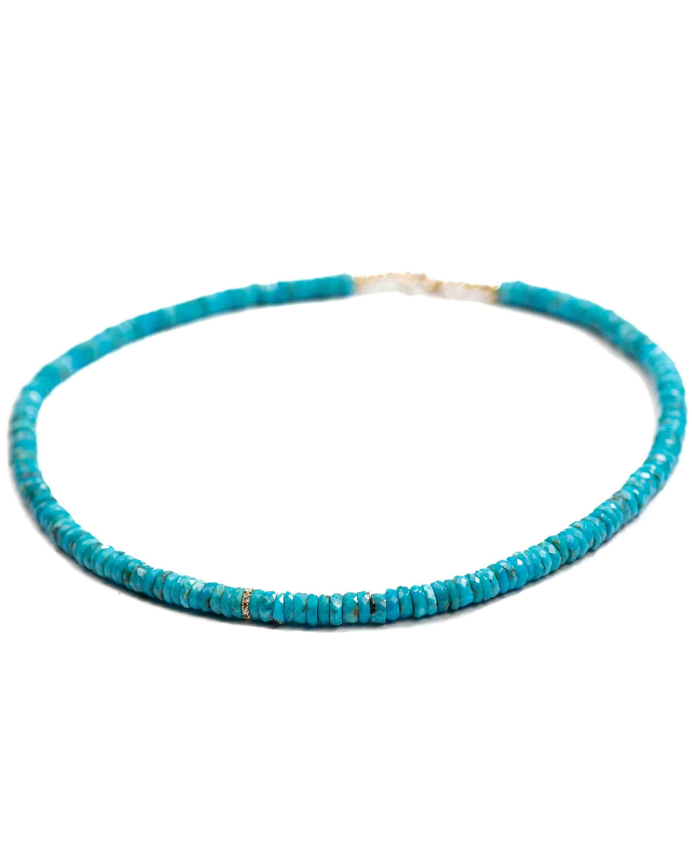10k Gold & Diamond Focal Natural Kingman Turquoise Necklace