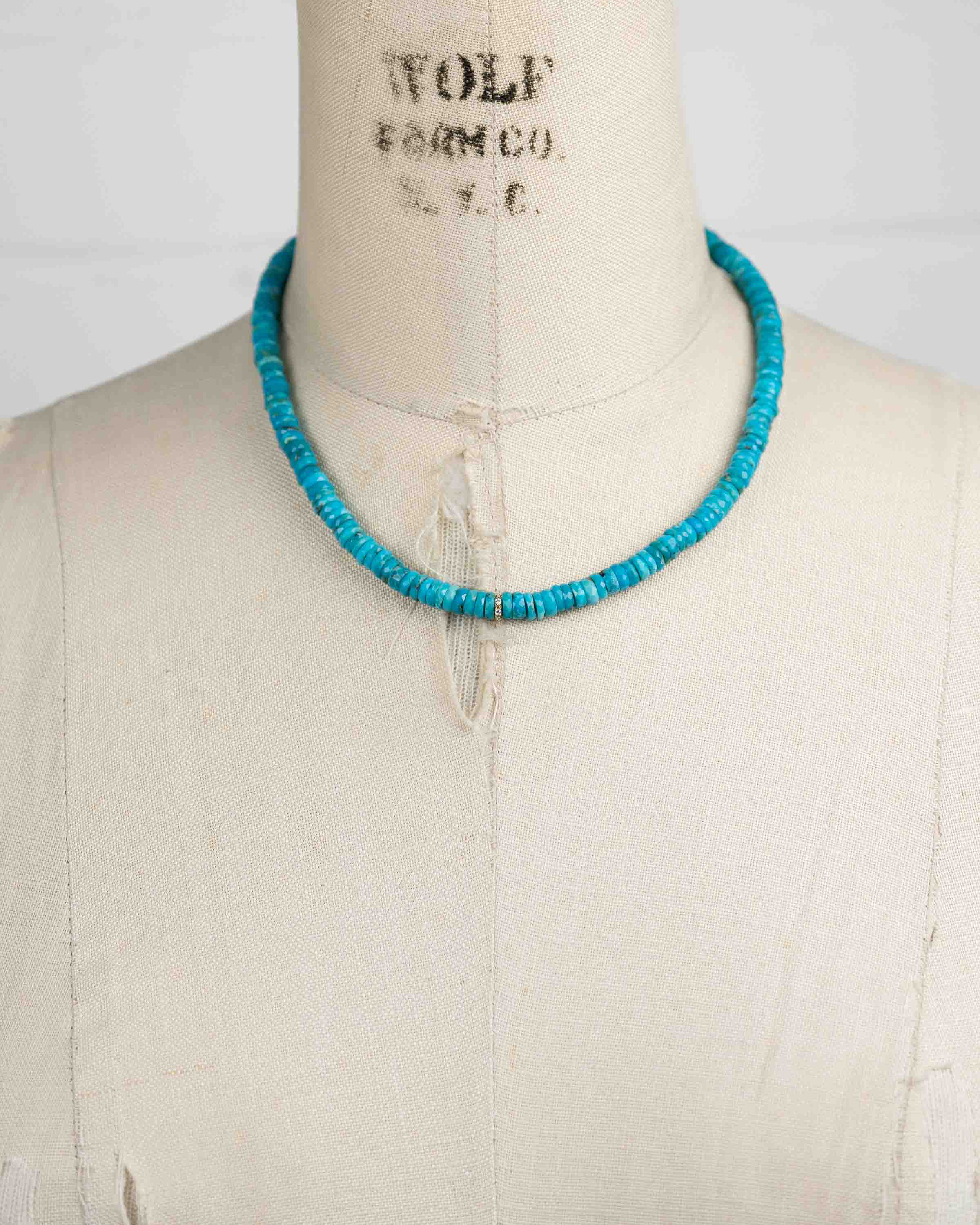 10k Gold & Diamond Focal Natural Kingman Turquoise Necklace